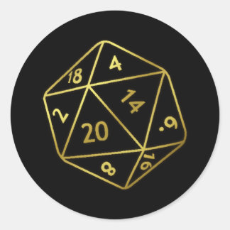 Golden D20 Runt Klistermärke