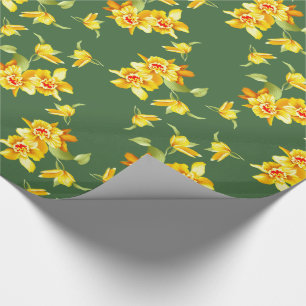 Golden Daffodils på Grönt Presentpapper