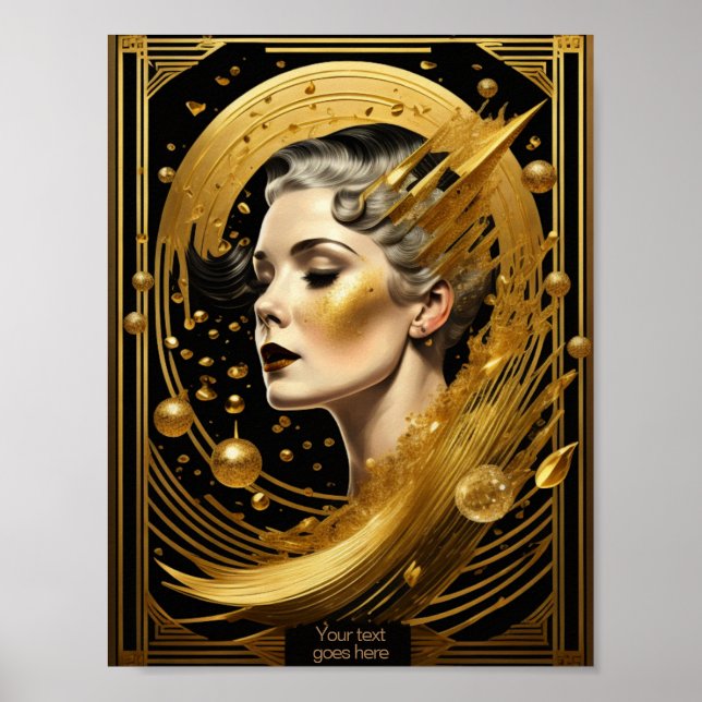 Golden dam Art Deco-redigerbar Poster (Framsidan)