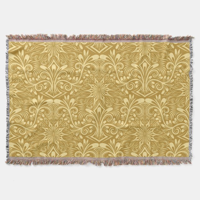 Golden Damask Baroque-Blommönstret Filt (Framsidan)