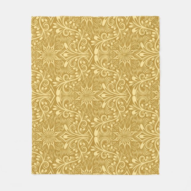 Golden Damask Baroque-Blommönstret Fleecefilt (Framsidan)