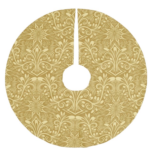 Golden Damask Baroque-Blommönstret Julgransmatta Borstad Polyester (Framsidan)