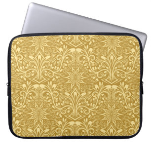 Golden Damask Baroque-Blommönstret Laptop Fodral