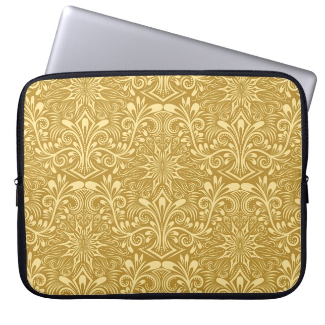 Golden Damask Baroque-Blommönstret Laptop Fodral (Framsidan)