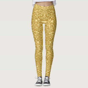 Golden Damask Baroque-Blommönstret Leggings