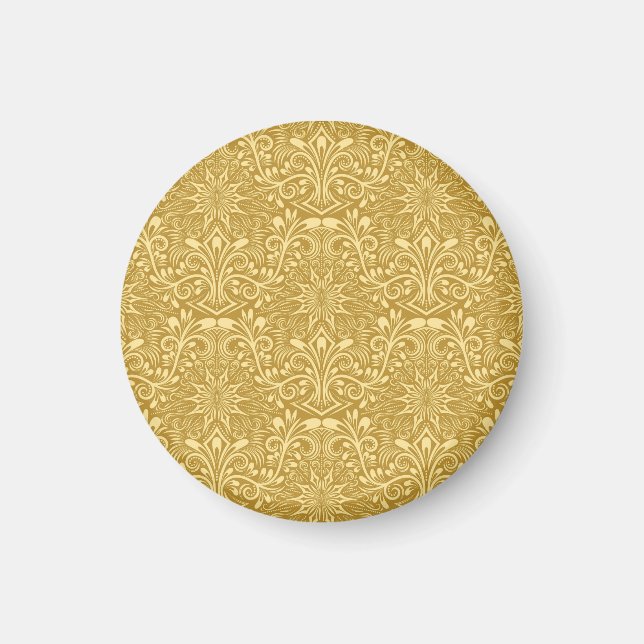 Golden Damask Baroque-Blommönstret Magnet (Framsidan)