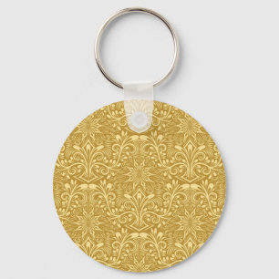 Golden Damask Baroque-Blommönstret Nyckelring