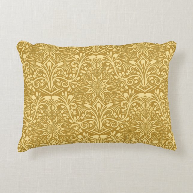 Golden Damask Baroque-Blommönstret Prydnadskudde (Framsidan)