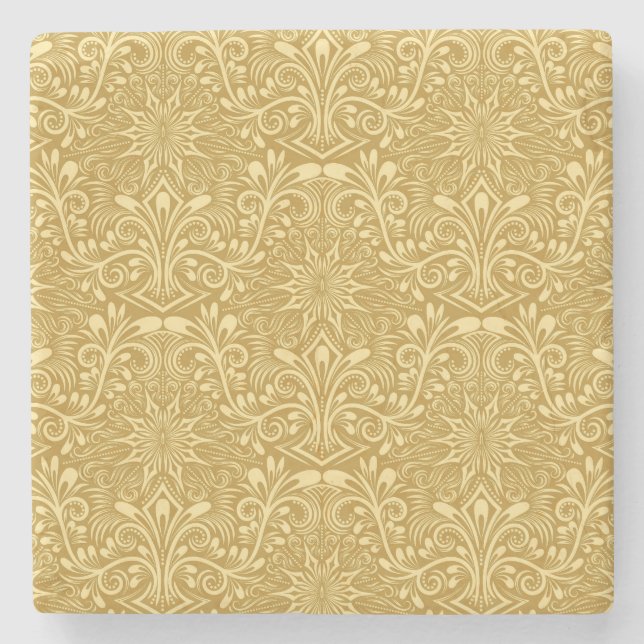 Golden Damask Baroque-Blommönstret Stenunderlägg (Framsidan)