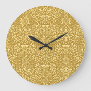 Golden Damask Baroque-Blommönstret Stor Klocka