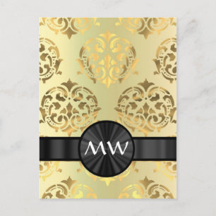 Golden Damask monogrammad Vykort