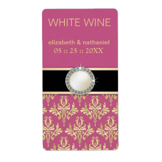 Golden Damask w Brooch Wedding Favor Vin-etiketter Fraktsedel