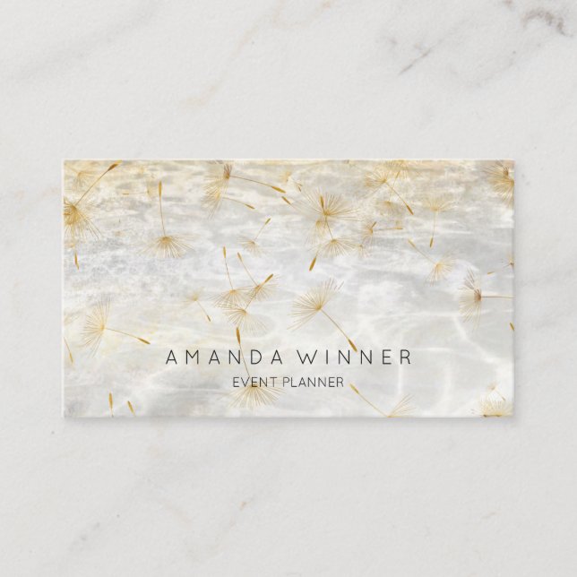 Golden Dandelion Confetti Grungy Grått Vatten Visitkort (Framsida)