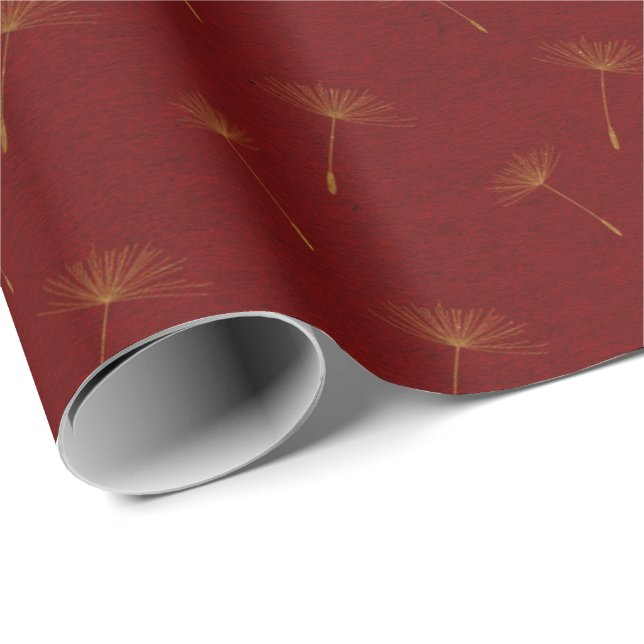 Golden Dandelion Crimson Maroon Burgund Botanical Presentpapper (Rullad Hörn)