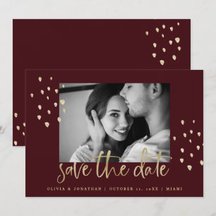 Golden Date Guld Script Burgundy med Photo Spara Datumet