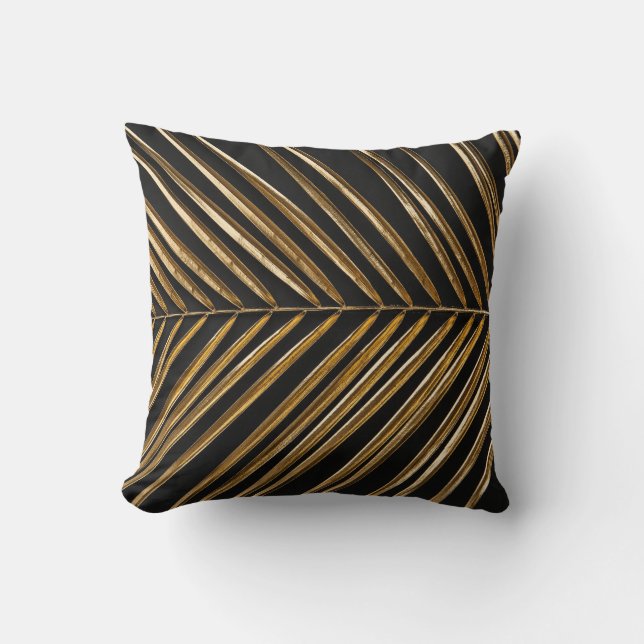 Golden Date Handflatan Löv: Black Minimalist Kudde (Framsida)