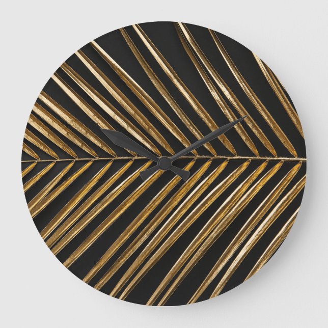 Golden Date Handflatan Löv: Black Minimalist Stor Klocka (Framsida)