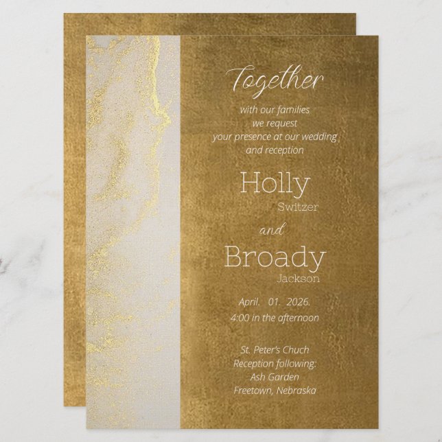 Golden Day Flat bröllopsinbjudan Inbjudningar (Fram/baksida)