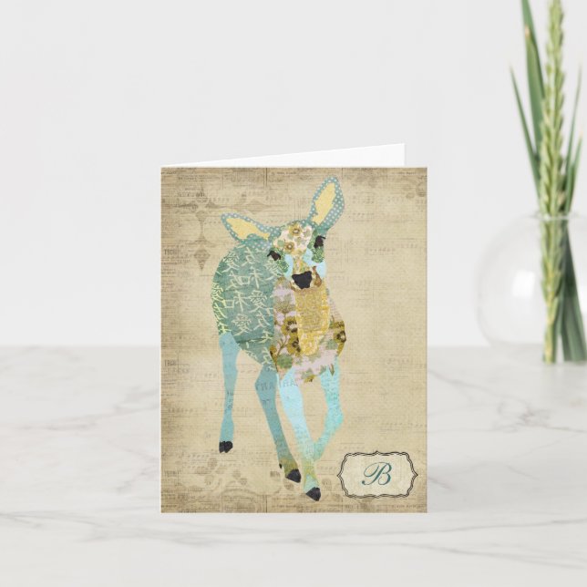 Golden Dearest Hjort Monogram Notecard Anteckningskort (Framsida)