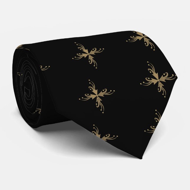 Golden-dekorationer på svart bakgrund slips (Rullad)