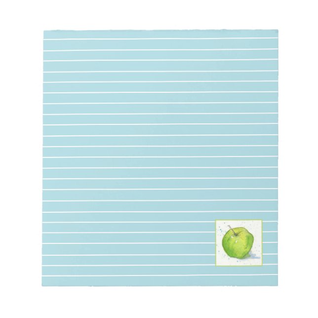 Golden Delicious Grönt Apple Watercolor Blue Linin Anteckningsblock (Framsida)
