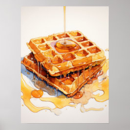 Golden Delight: Drickning Syrup Waffles Poster