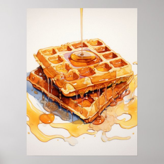 Golden Delight: Drickning Syrup Waffles Poster (Framsidan)