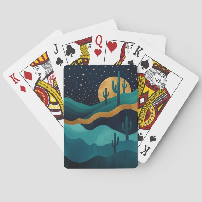 Golden Desert Nightscape - Abstrakt Cactus Art Casinokort (Baksidan)