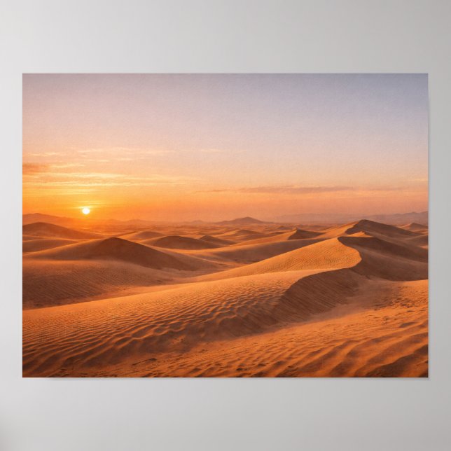 Golden Desert Sand Dunes Sunset Horizon Poster (Framsidan)