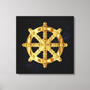 Golden Dharma Wheel-buddhism och hinduismen-symbol Canvastryck