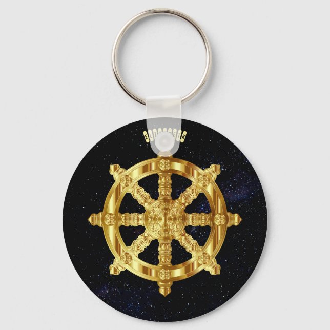 Golden Dharma Wheel-buddhism och hinduismen-symbol Nyckelring (Framsida)