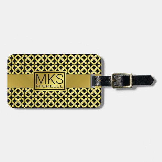 Golden Diamond Dot Monogrammed stopptagg Bagagebricka (Horisontell Framsida)