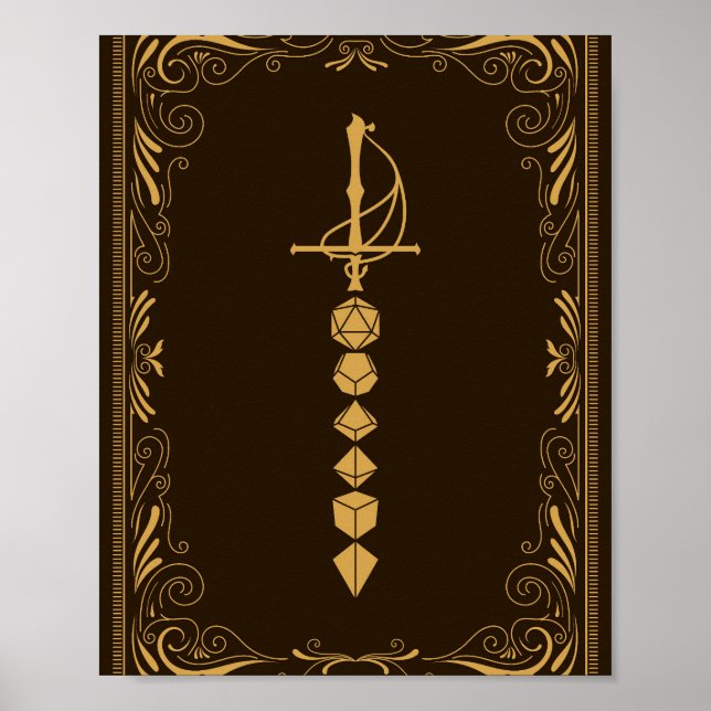 Golden Dice Sword Tabletop RPG Poster (Framsidan)