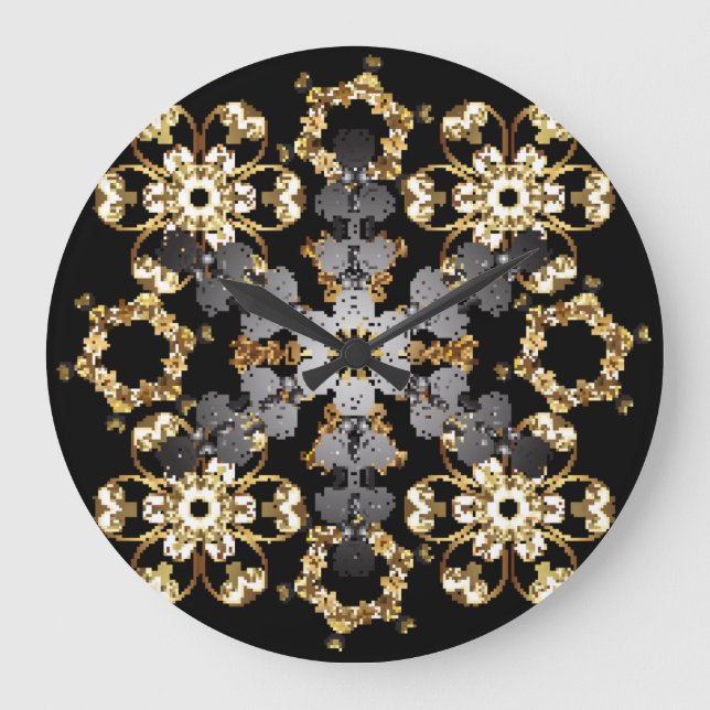 Golden Disline: Östra Blommigt Decor Stor Klocka (Framsida)