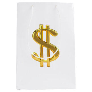 Golden Dollar Sign on White Gift Bag