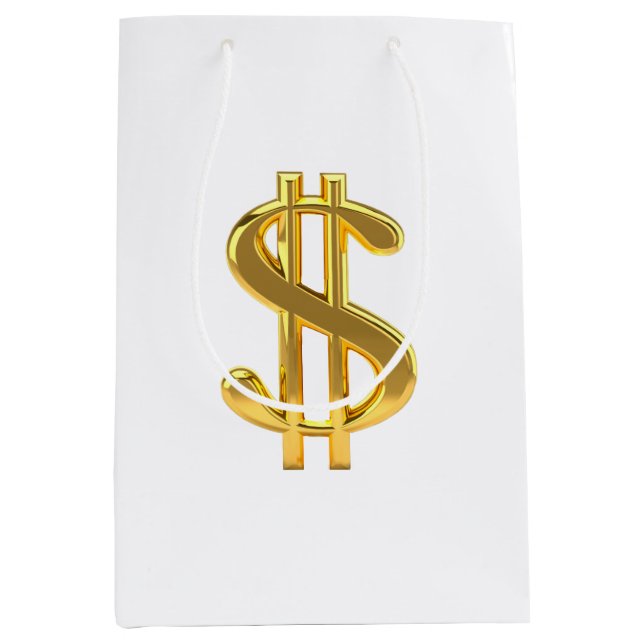Golden Dollar Sign on White Gift Bag (Framsidan)