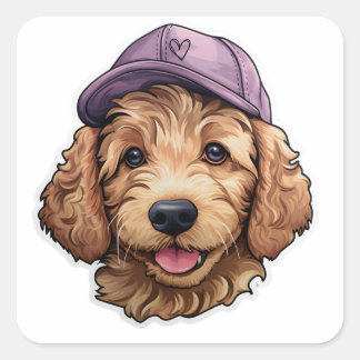Golden Doodle Cap Kids Sticker Design stickers  Fyrkantigt Klistermärke