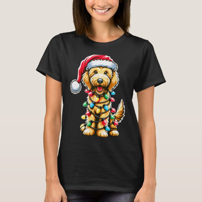 Golden Doodle Christmas Tree Xmas Dog Pajamas Gold T Shirt (Framsida)