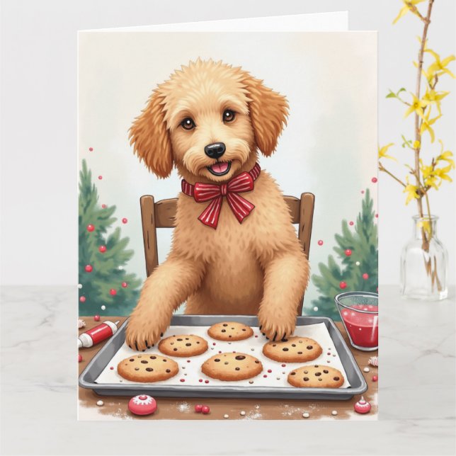 Golden Doodle Decorating Christmas Cookies Kort (Gul blomma)