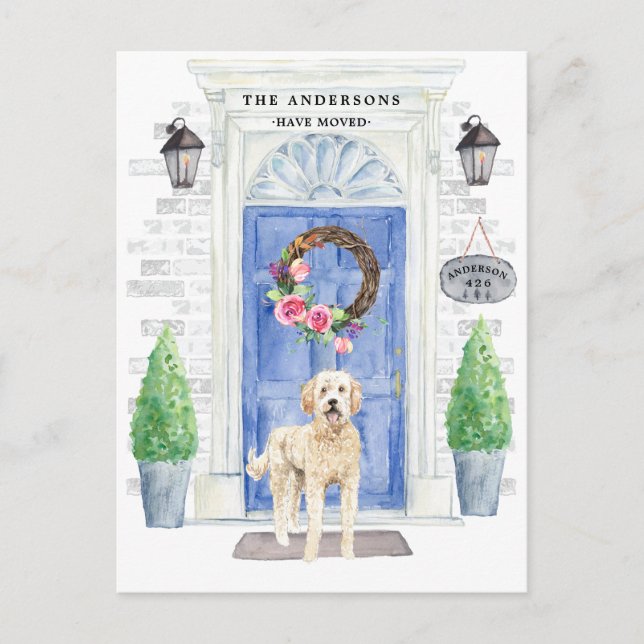 Golden Doodle Flytta Announcement Postcard Vykort (Framsida)