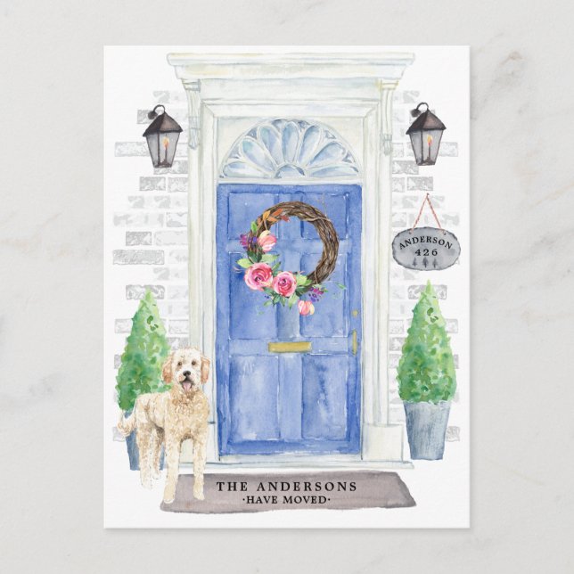Golden Doodle Flytta Announcement Postcard Vykort (Framsida)