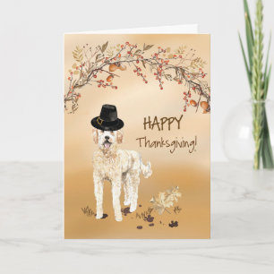 Golden Doodle Funny Pilgrim Hat Thanksgiving Kort
