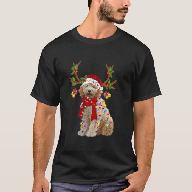 Golden Doodle Gorgous Reindeer Julgran Lig T Shirt (Framsida)
