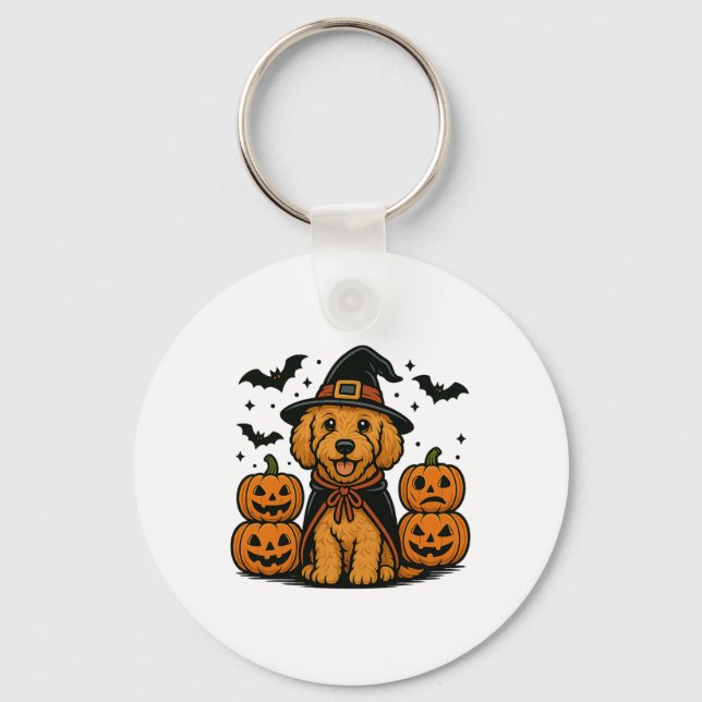Golden Doodle Halloween Witch Pumpkins Fladdermus  Nyckelring (Framsida)