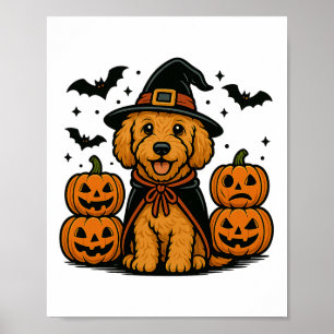 Golden Doodle Halloween Witch Pumpkins Fladdermus Poster