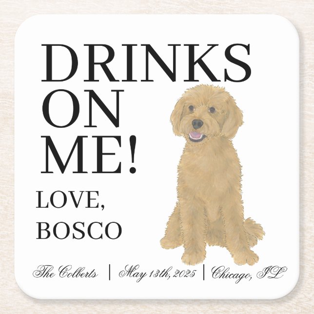 Golden Doodle Hund Bröllop Underlägg Papper Kvadrat (Framsidan)