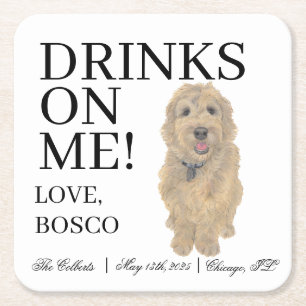 Golden Doodle Hund Bröllop Underlägg Papper Kvadrat