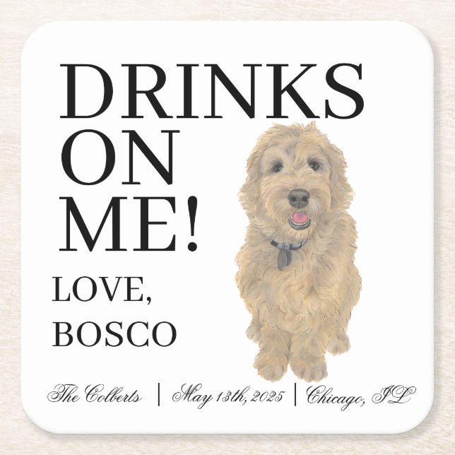 Golden Doodle Hund Bröllop Underlägg Papper Kvadrat (Framsidan)