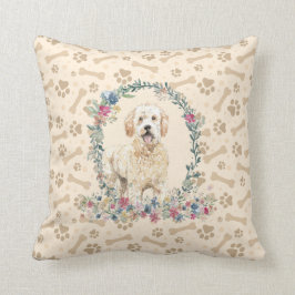 Golden Doodle Hund Paw Print & Blommigt Cute Kudde