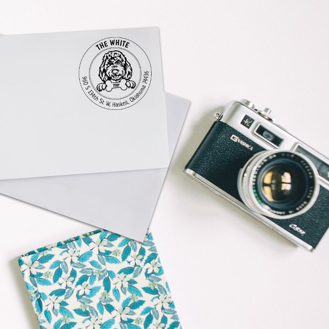 Golden Doodle Hund Returadress Family Stämpel (Skapare uppladdad)